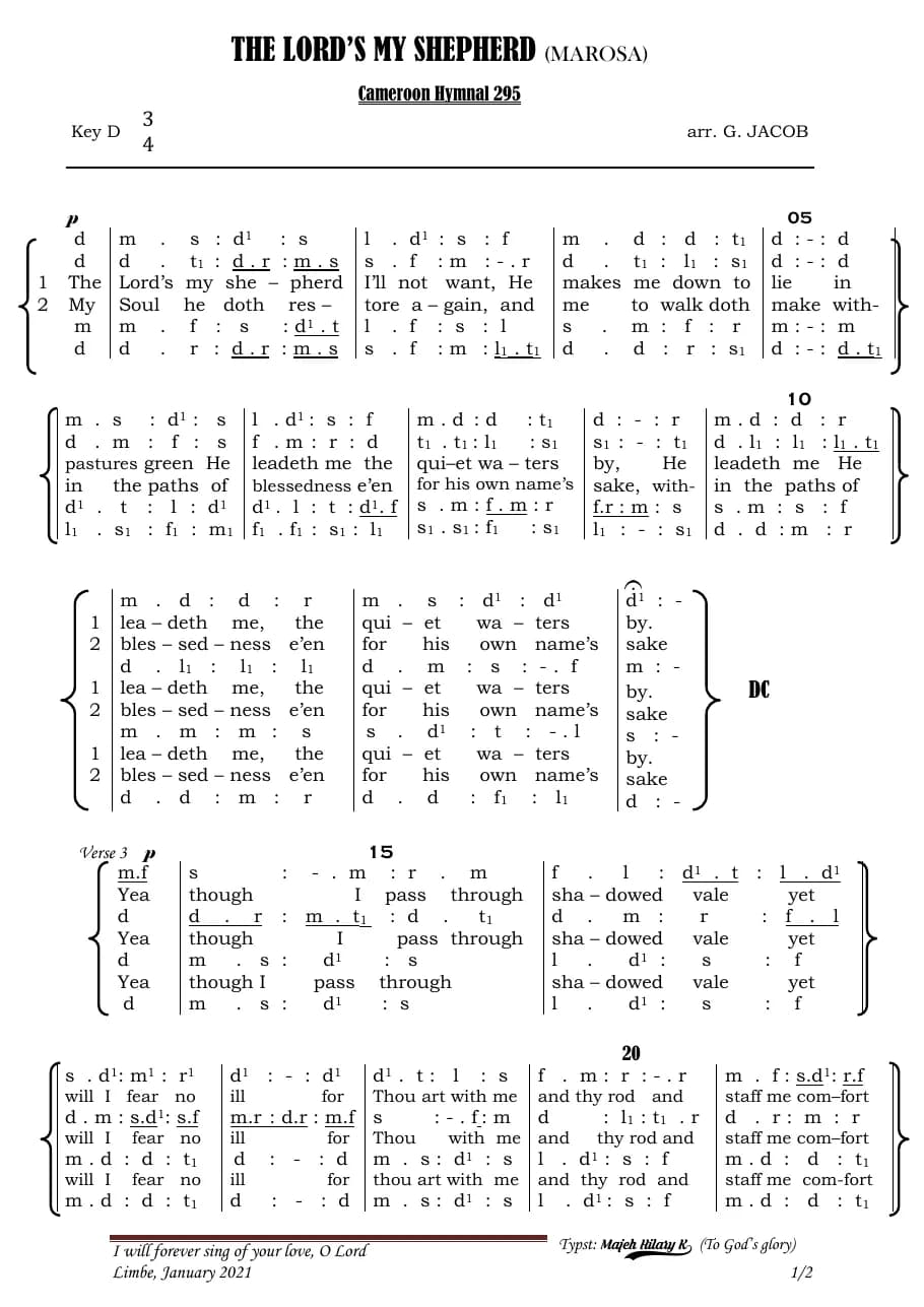 The Lord's My Shepherd Marosa — first page