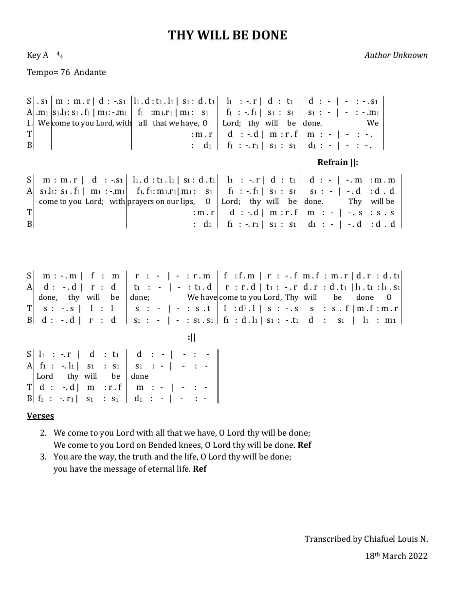 Thy Will Be Done — first page