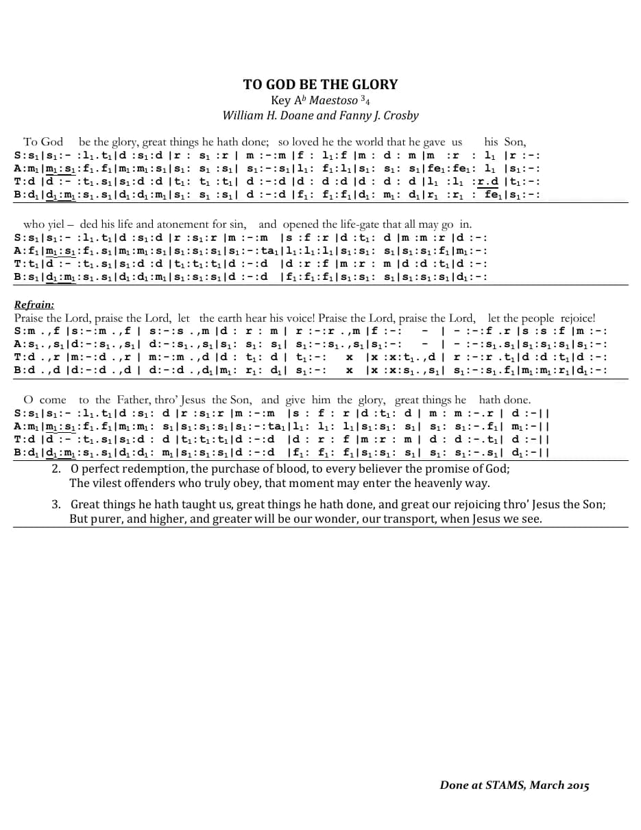 To God Be the Glory — first page