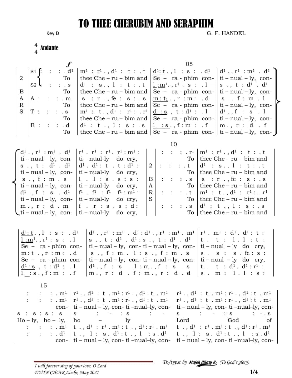 To Thee Cherubim and Seraphim — first page