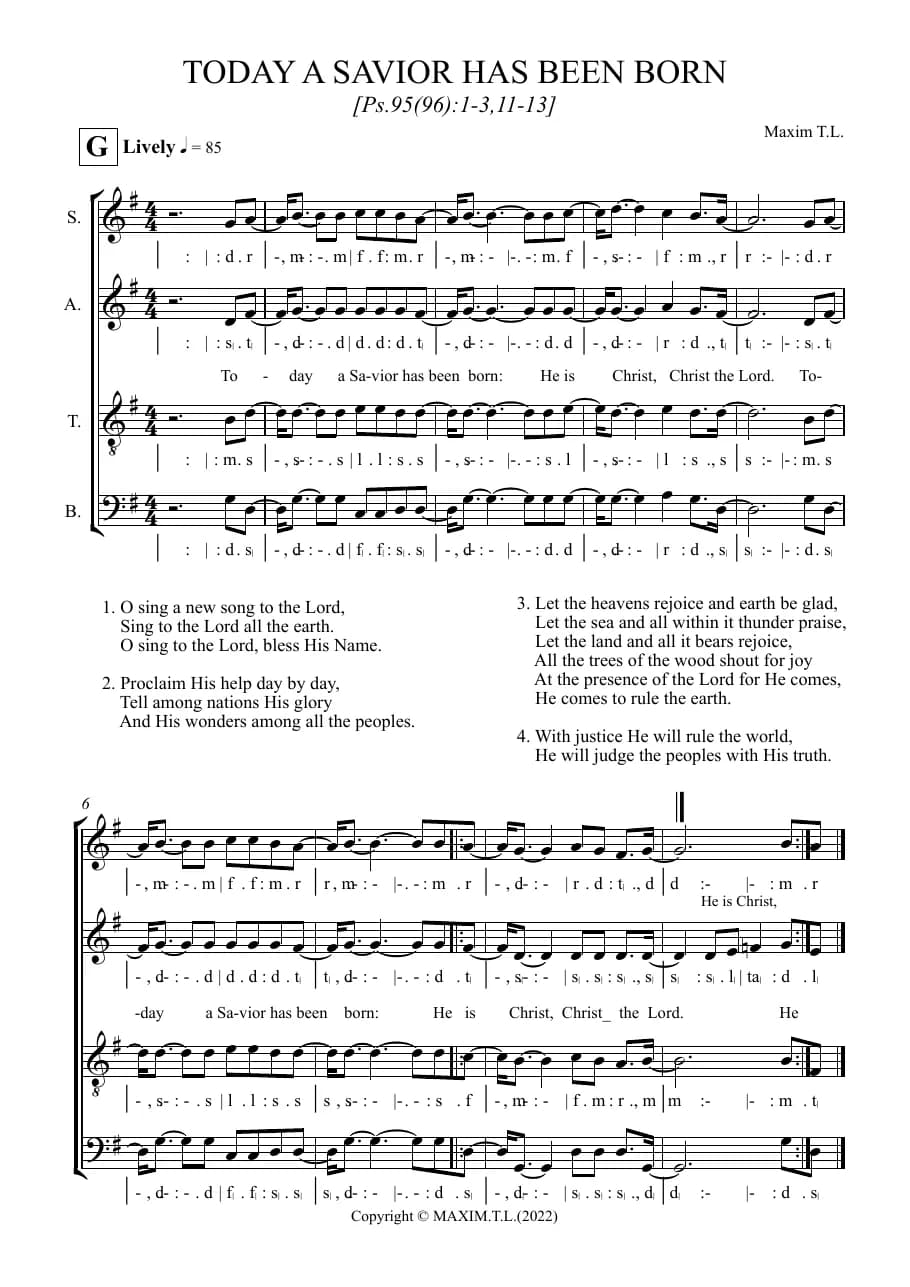 Today a Savior Has Been Born — first page