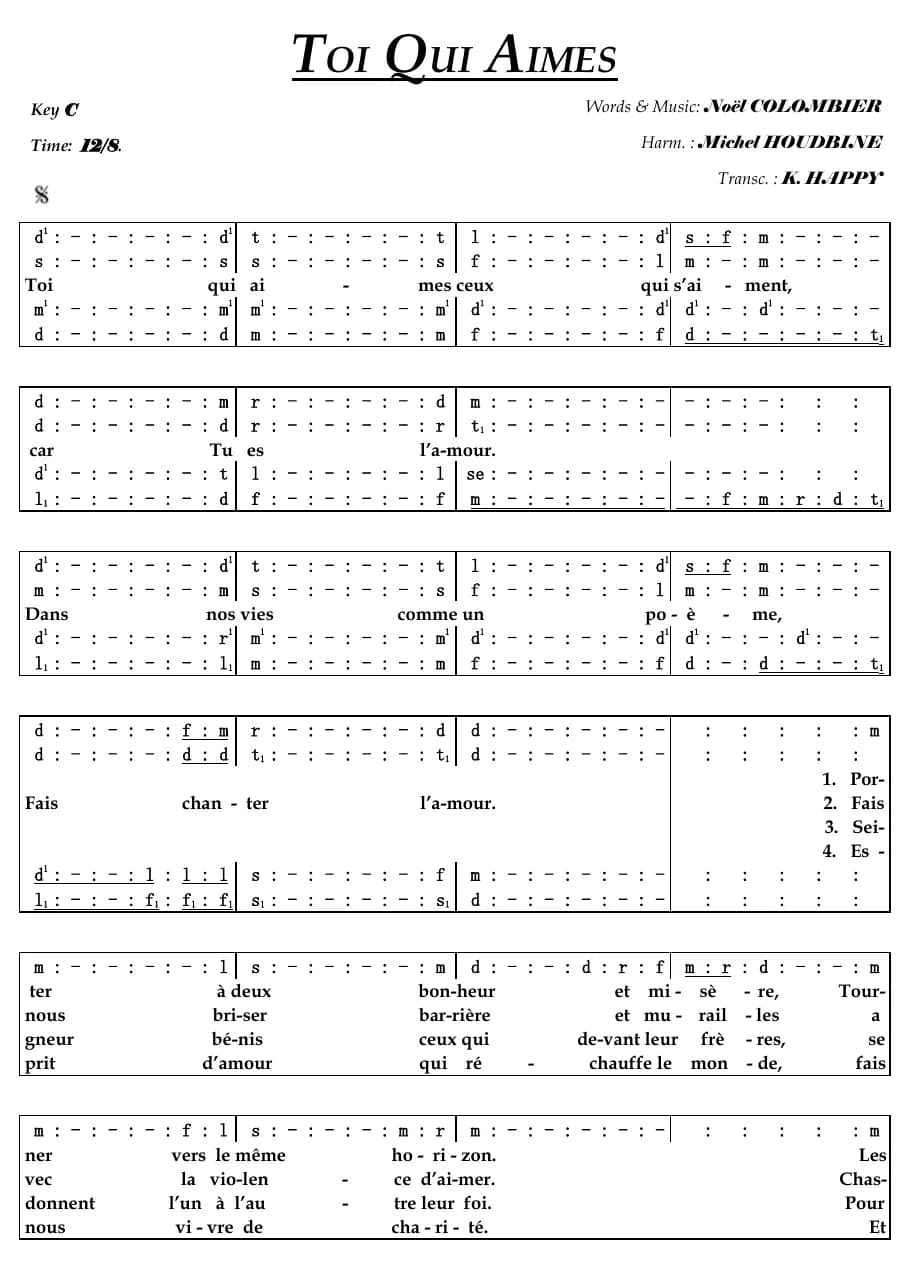 Toi Qui Aimes — first page
