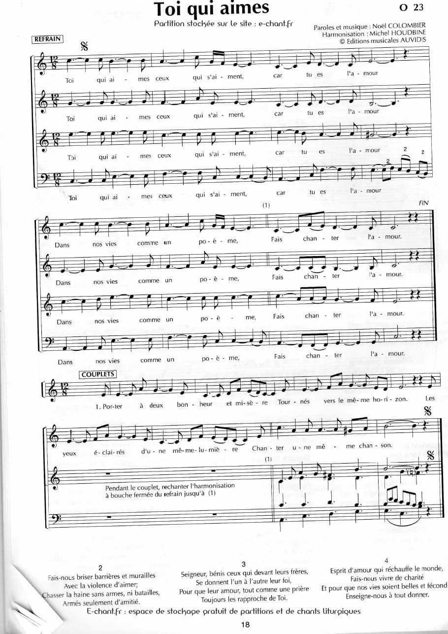 Toi Qui Aimes — first page