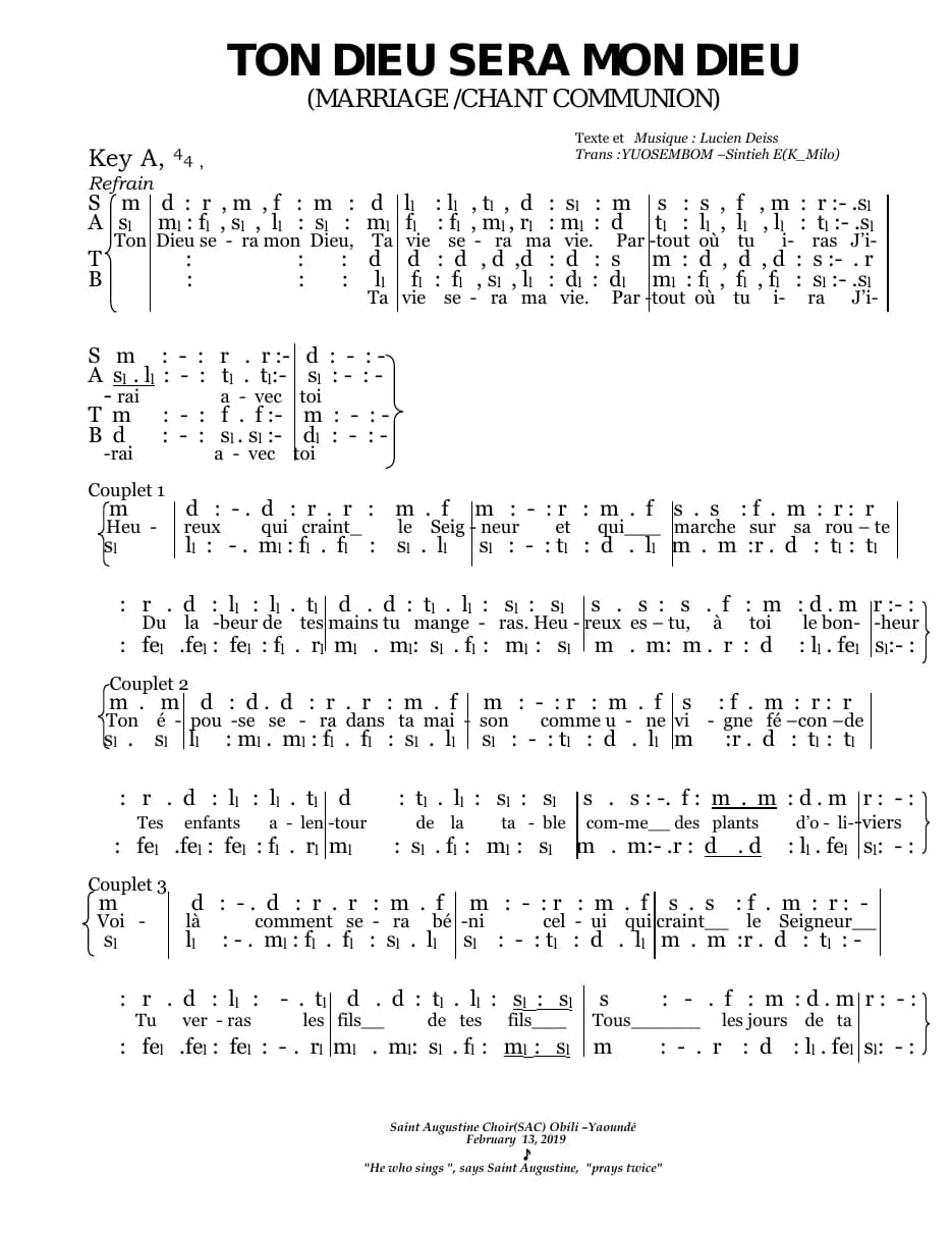 Ton Dieu Sera Mon Dieu — first page