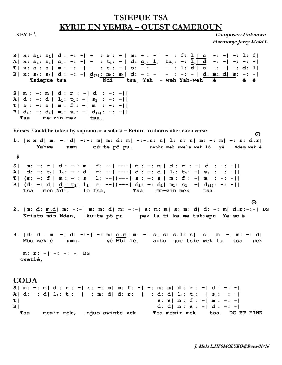 Tsiepue Tsa Harmony — first page