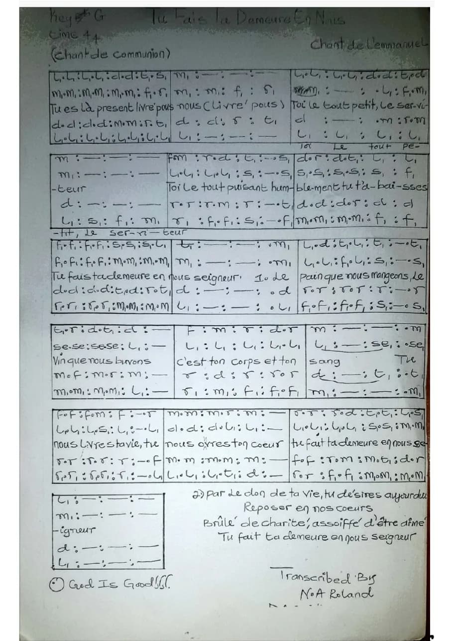 Tu Fais Ta Demeure en Nous Chant de L'emmanuel — first page