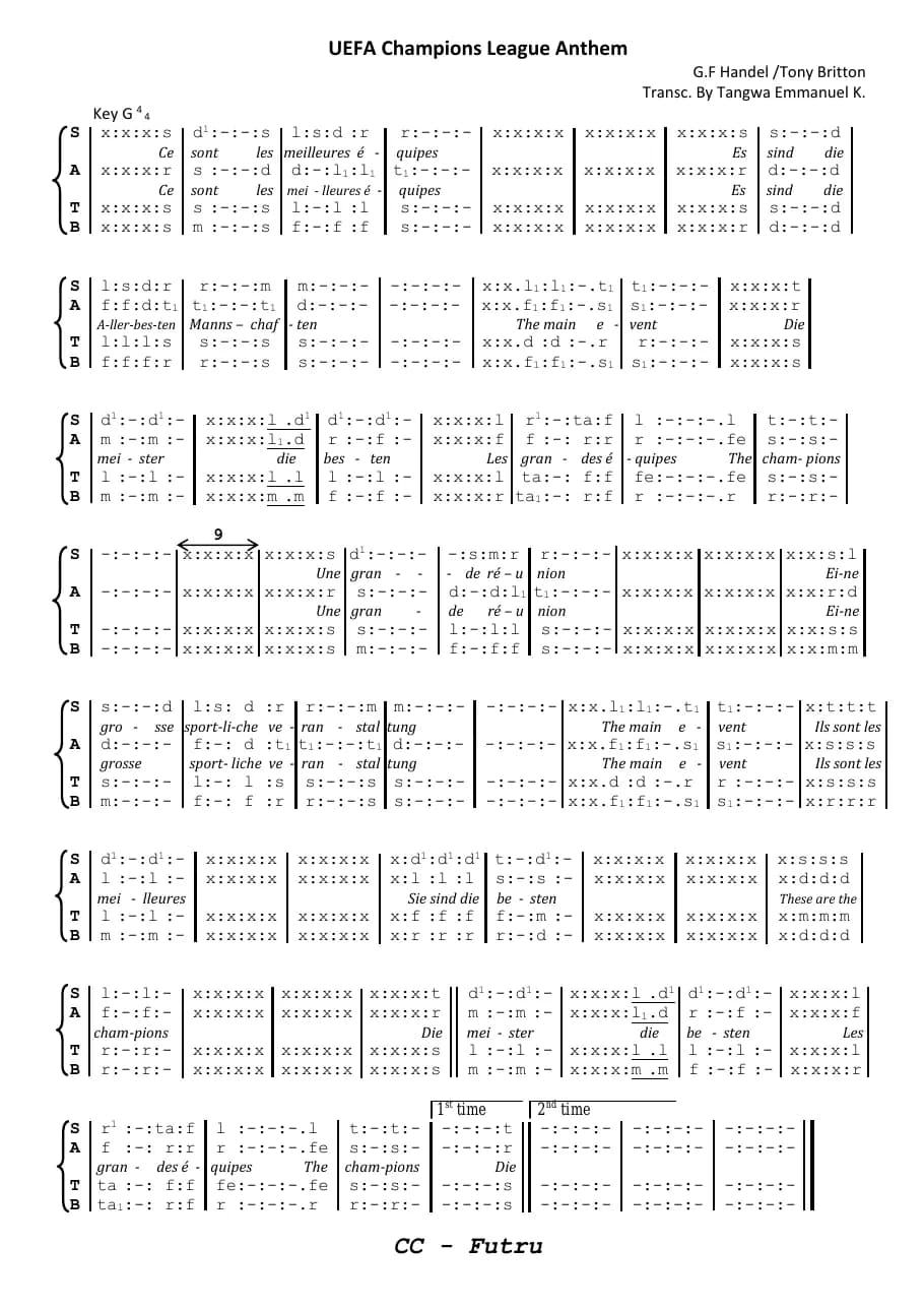 Uefa Champions League Anthem Satb — first page