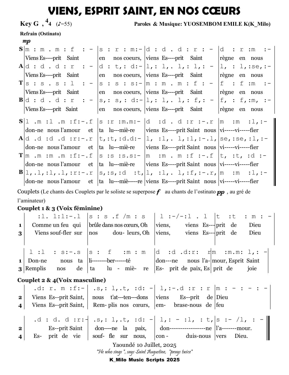 Viens, Esprit Saint, en Nos Cœurs V — first page