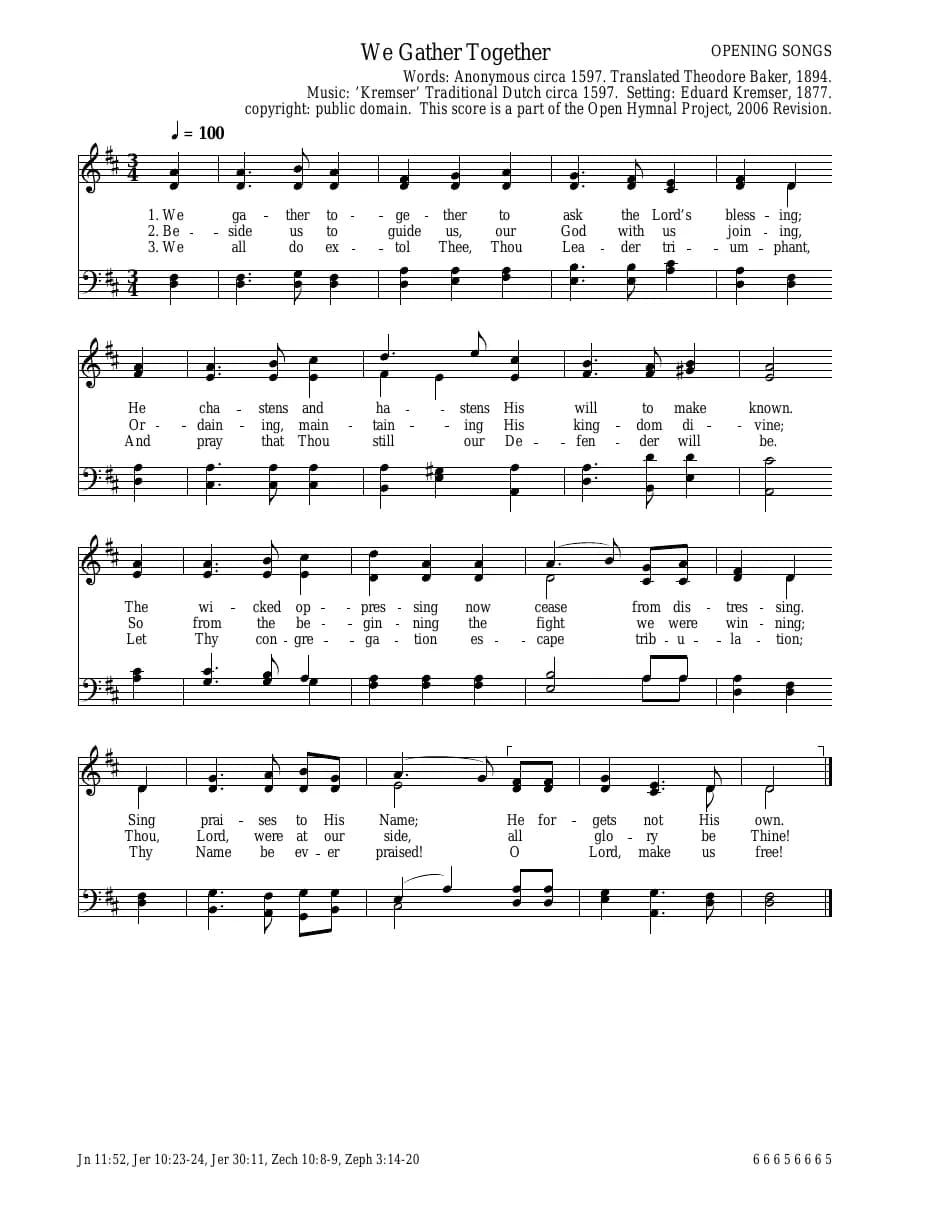 We Gather Together — first page
