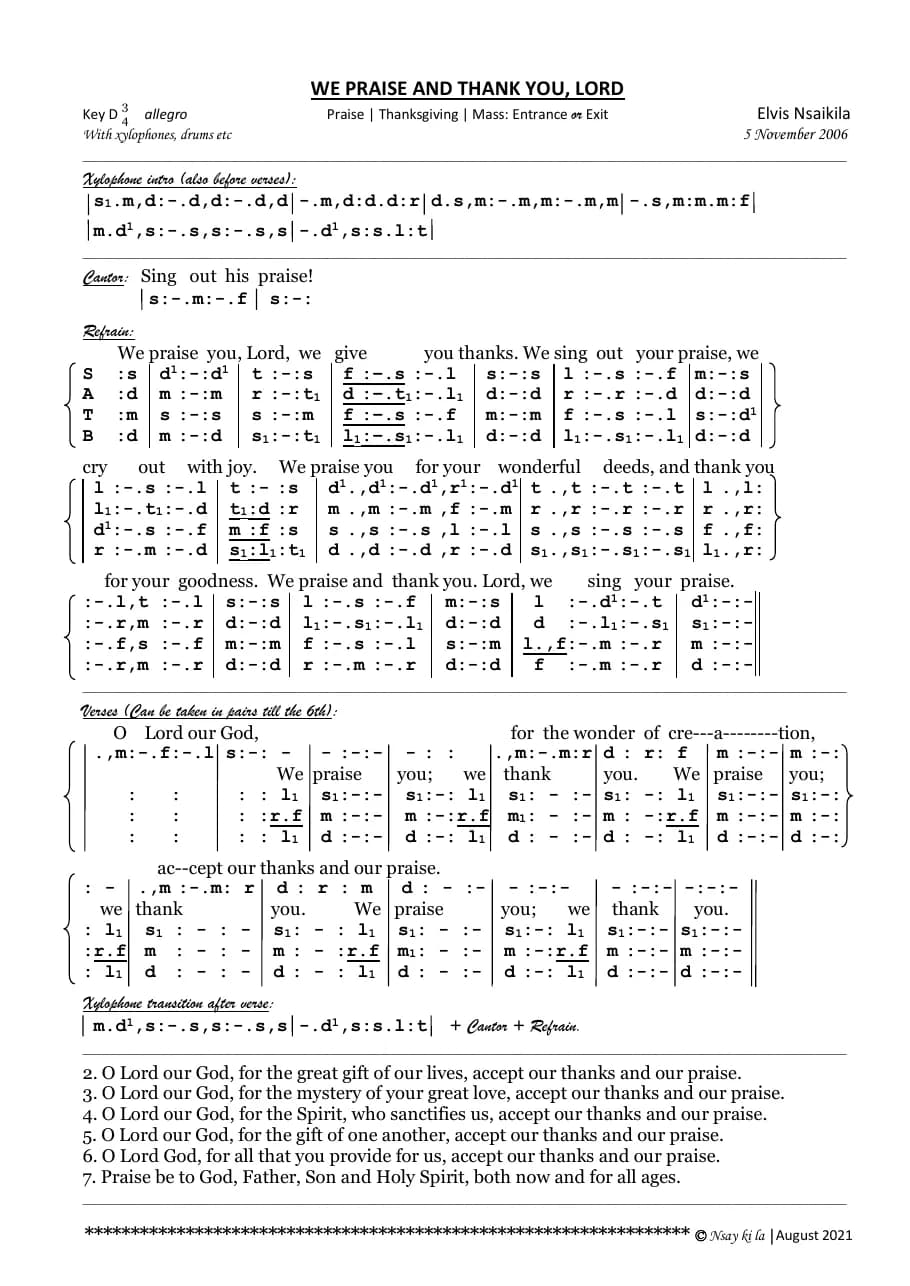 We Praise and Thank You — first page