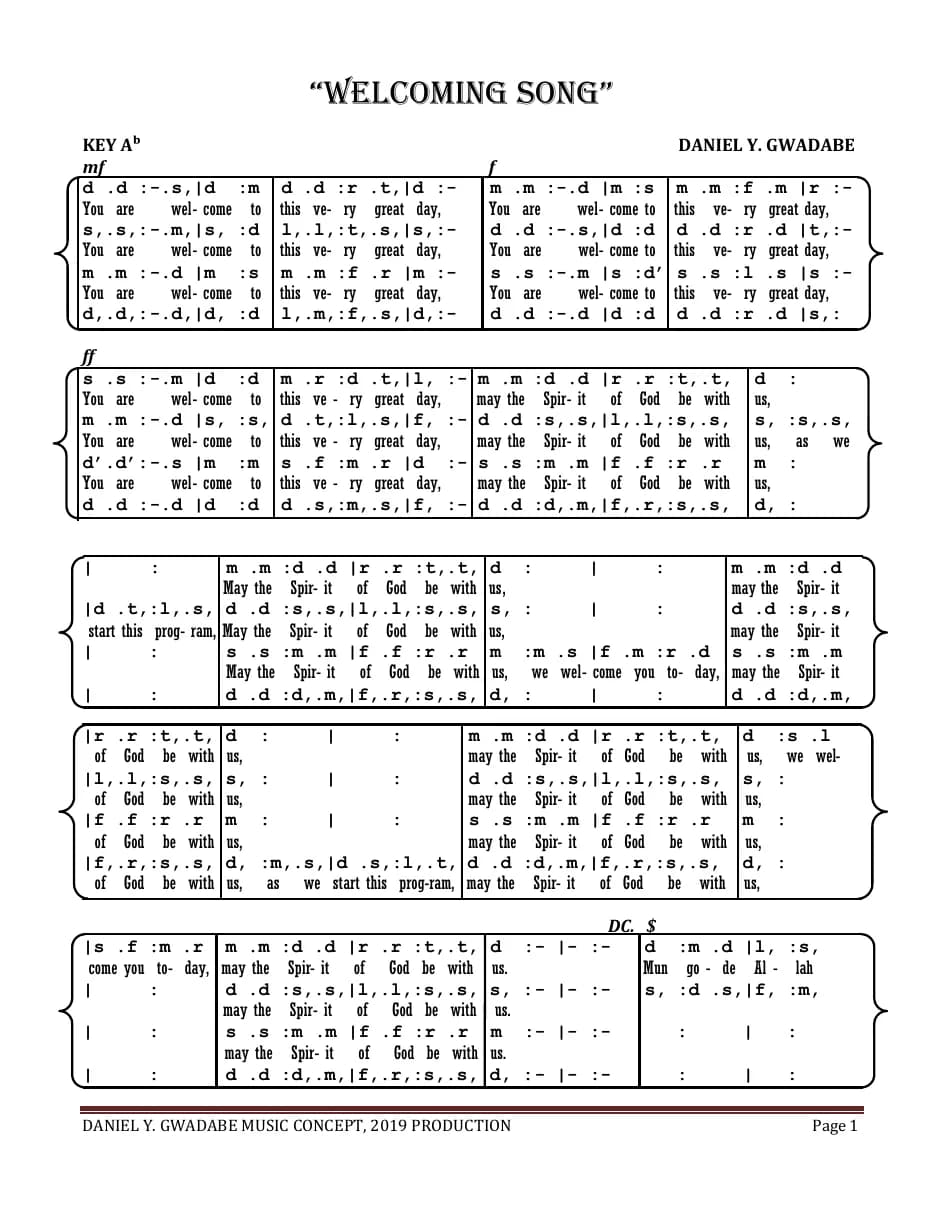 Welcoming Song — first page