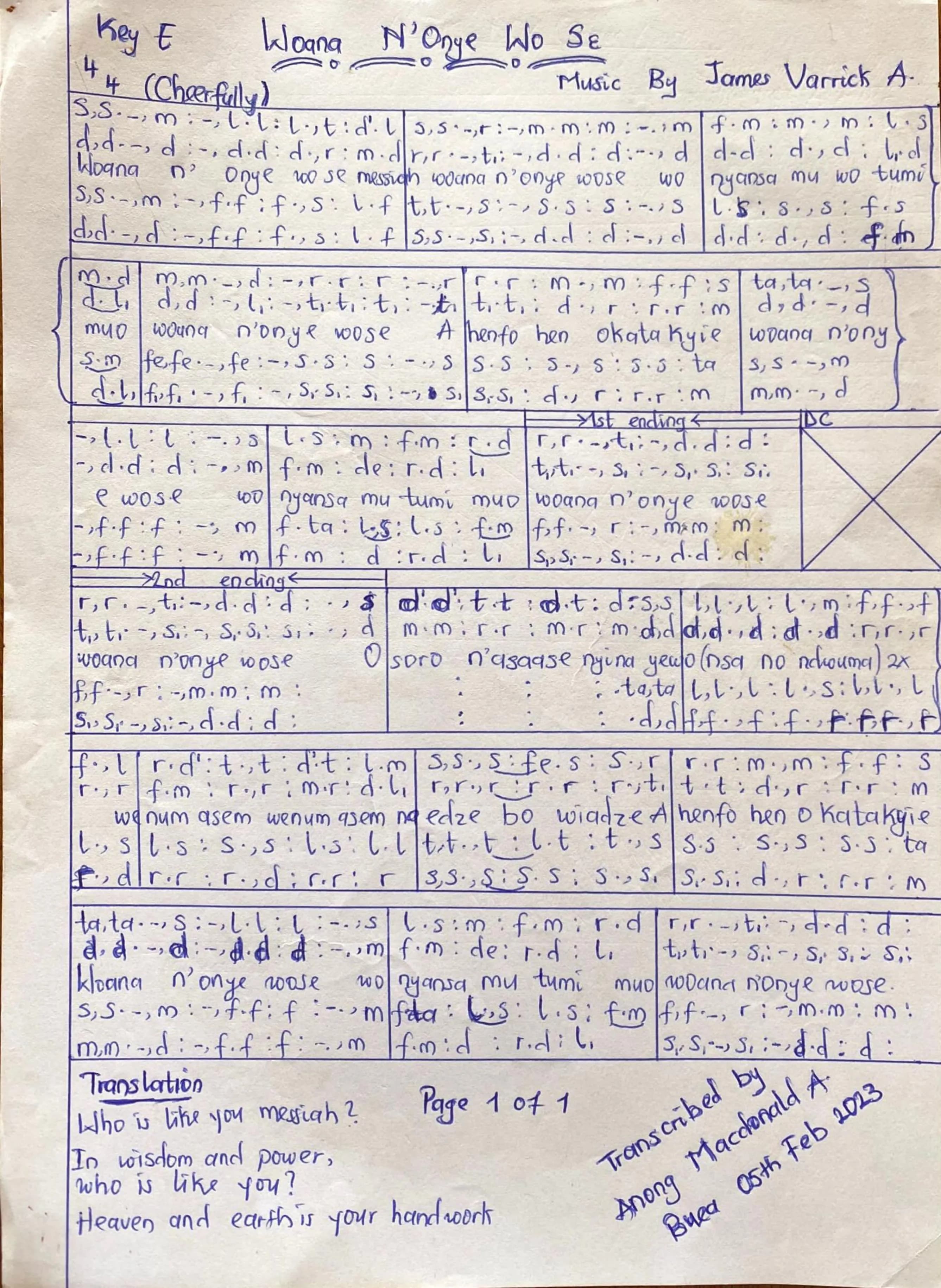 Woana Nonye Wo Se — first page