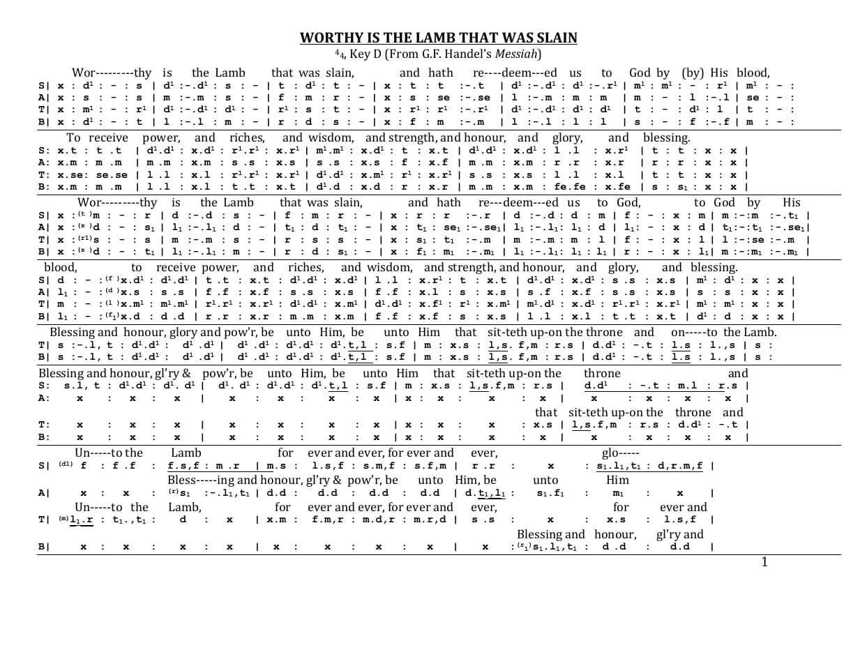 Worthy Is the Lamb from Messiah — first page