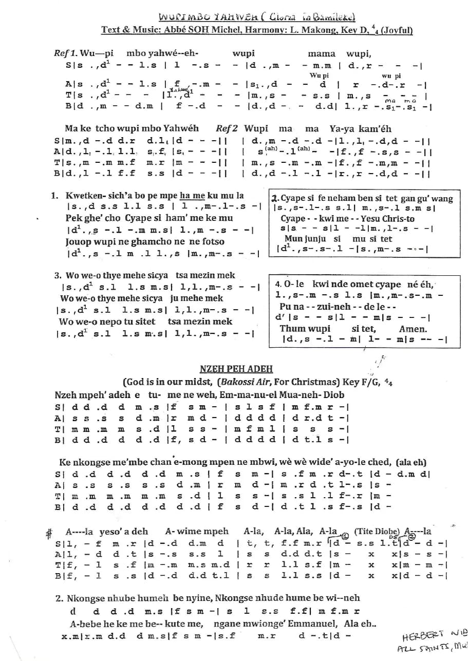 Wupi Mbo Yahweh, Gloria in Bamileke — first page