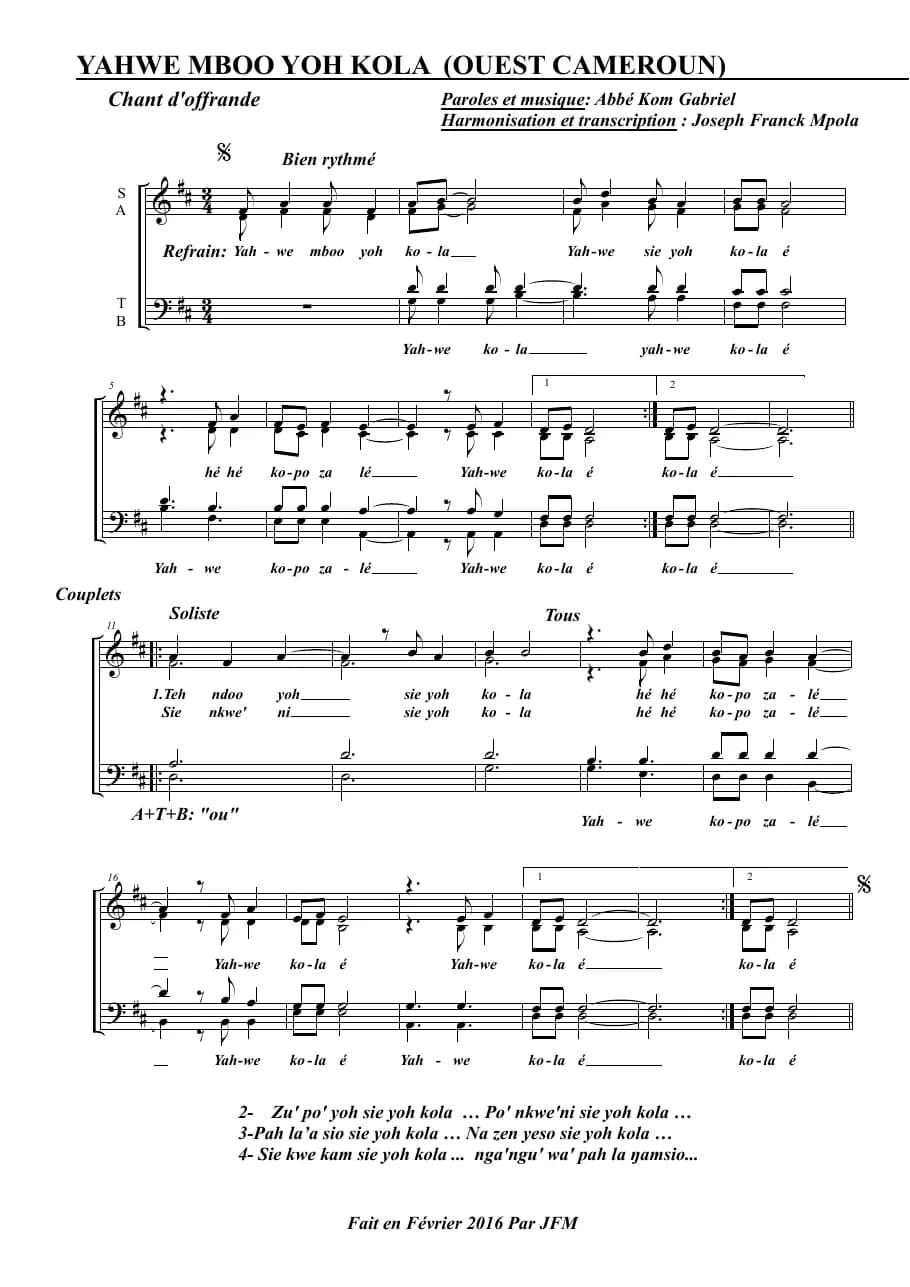 Yahwe Mboo Yoh Kola — first page