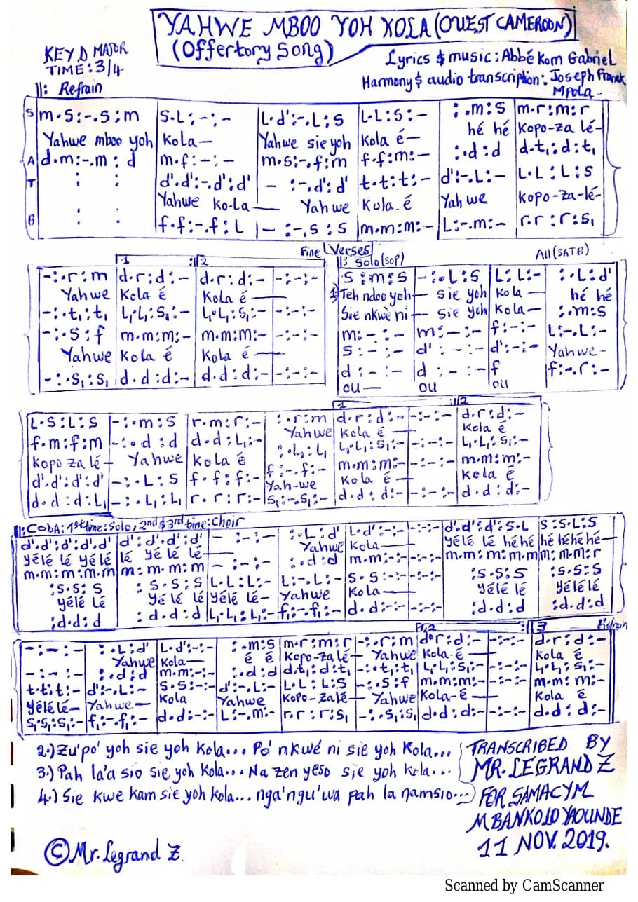 Yahwe Mboo Yoh Kola Me — first page
