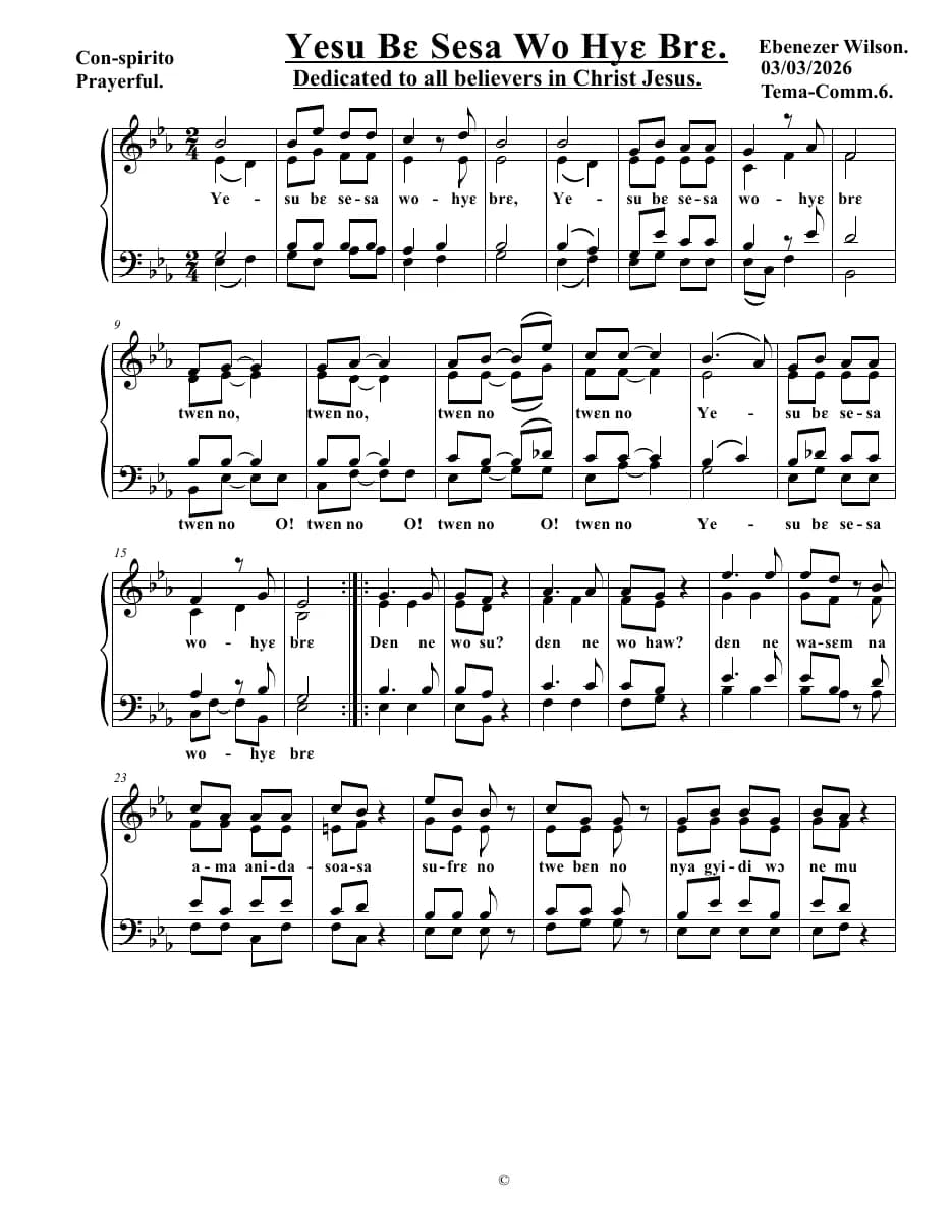 Yesu Be Sesa Wo Hye Bre — first page