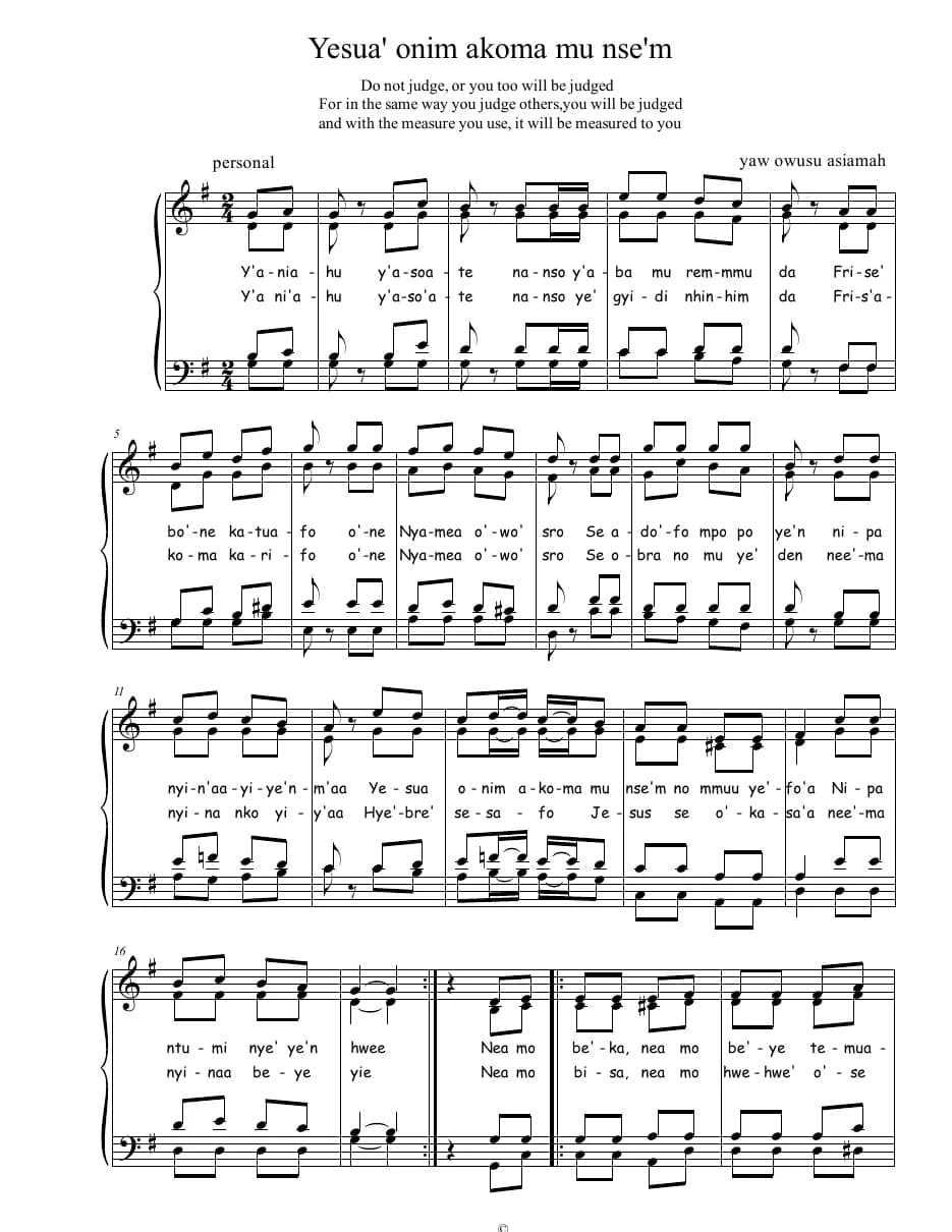 Yesua' Onim Akoma Mu Nse'm — first page